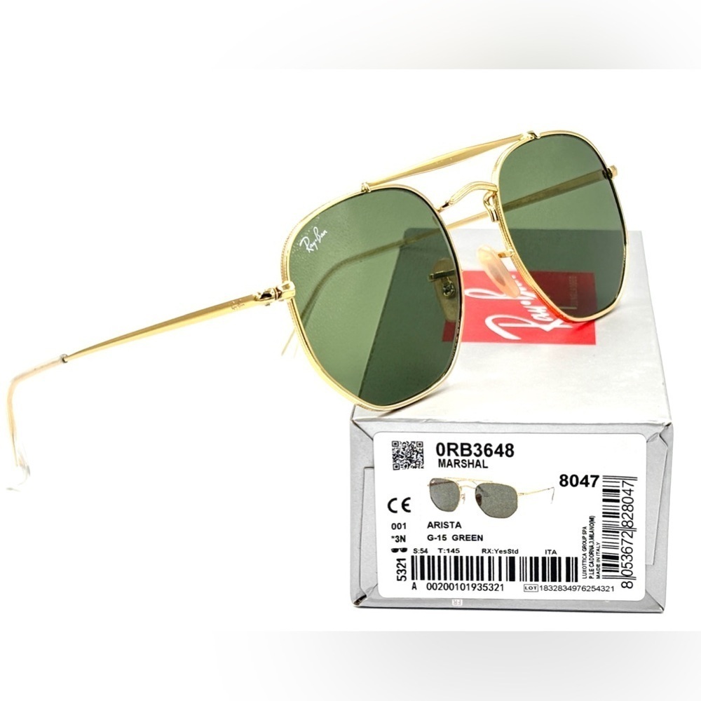 Ray-Ban Marshal Sunglasses Gold Hexagon Frame RB3648 001 54-21 Smoke Lens 343 - Picture 5 of 17